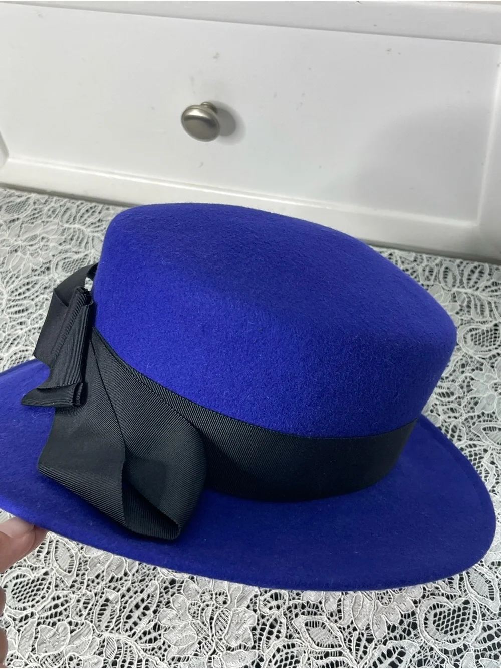 Olive Branch by Nicole Rose Royal Blue Wool Felt Bow Hat OS